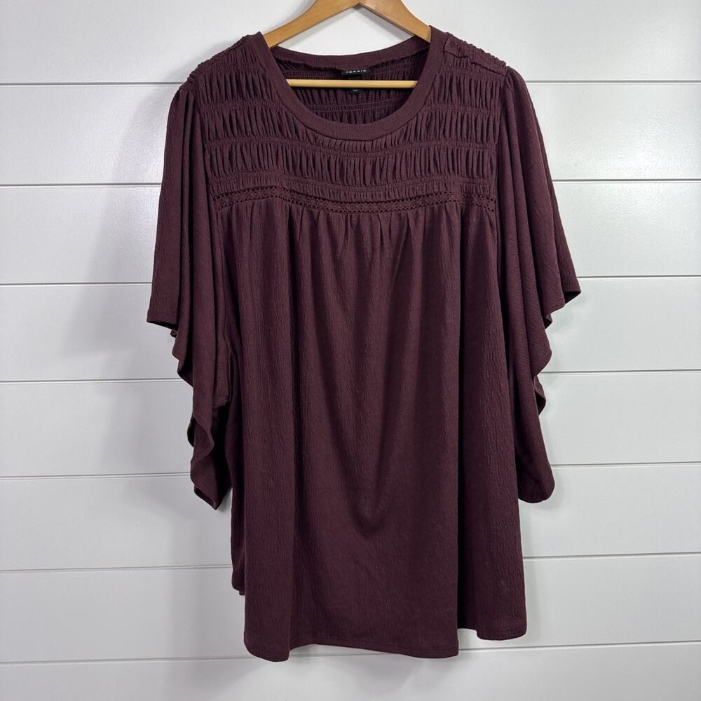 Torrid Smocked Blouse Short Sleeve Crinkle Mauve Purple sz 4